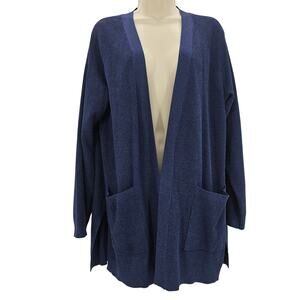 Cyrus Womans Size 1X Open Front 2 Patch Pockets Long Sleeve Cardigan Dark Blue